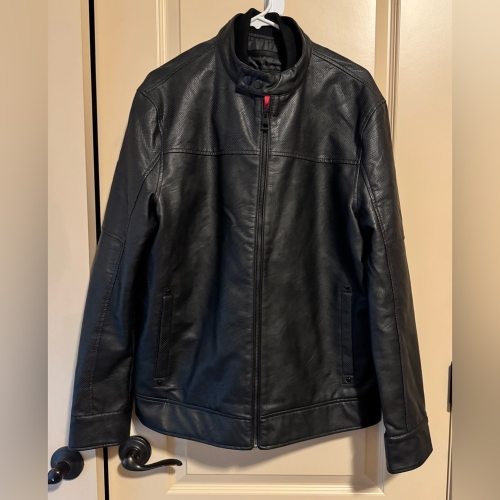 Guess Black Faux Leather Jacket Men